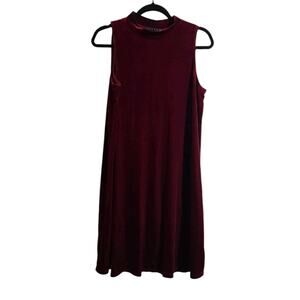 Tiana B Womens Burgundy Red Wine Sleeveless Velvet Dress Large Made In USA Mock